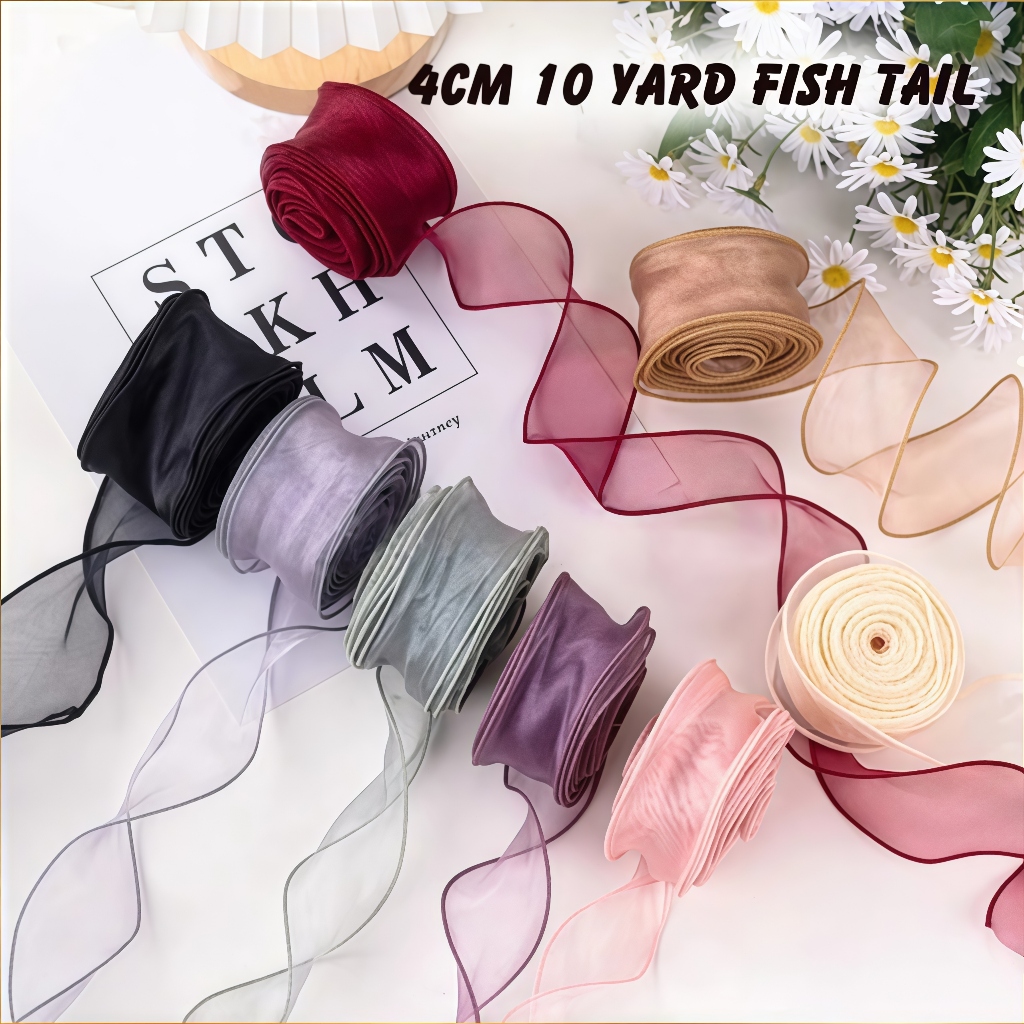 4cm 10 Yard Wave Lace Ribbons Fish Tail Ribbon Bungkusan Bunga Floral ...