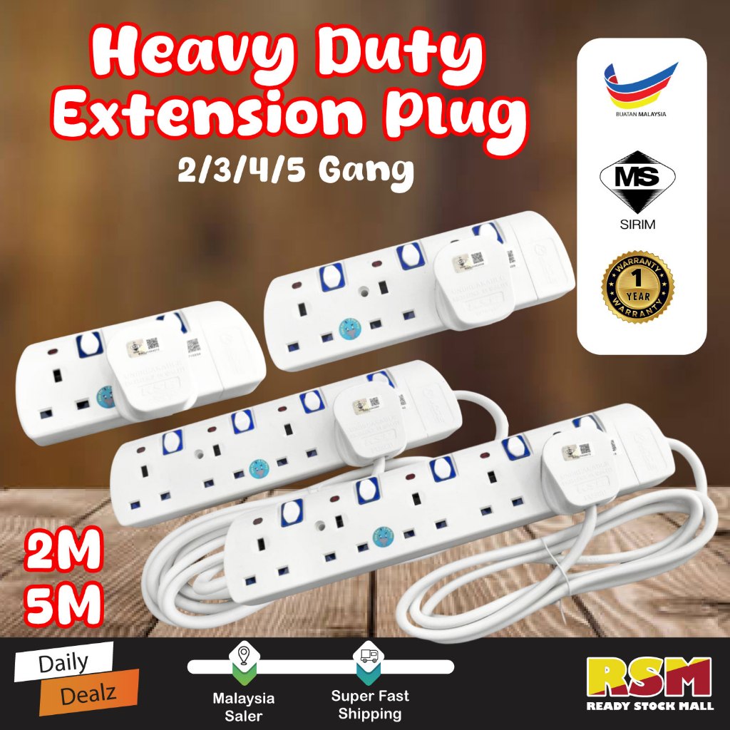 SIRIM APPROVED Warranty 1 Year 2/5M Power Extension Trailing Socket ...