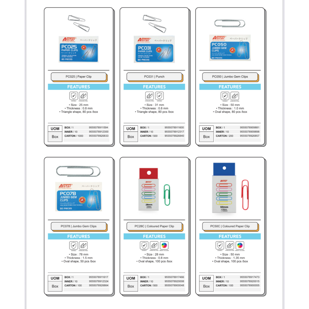 ASTAR PAPER CLIPS (FILE CLIPS) ASSORTERD SIZE AVAILABLE | Shopee Malaysia