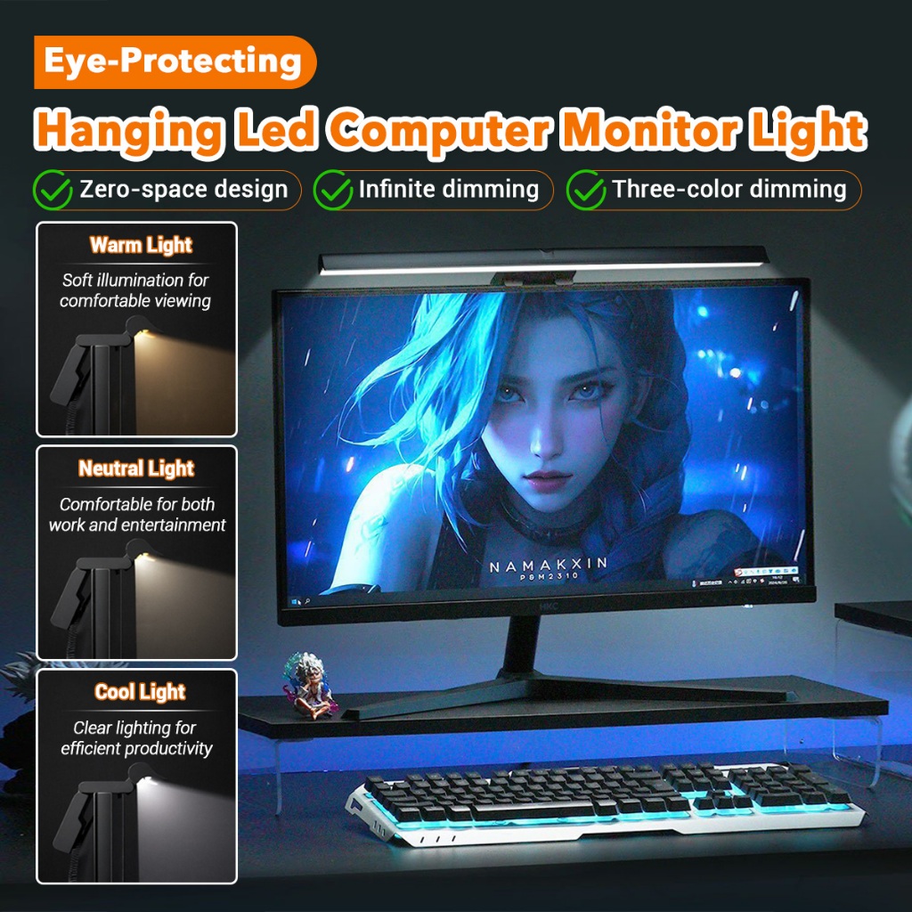 Monitor Light Bar USB 3 Colour Dimming LED Screen Hanging Lamp for LCD ...