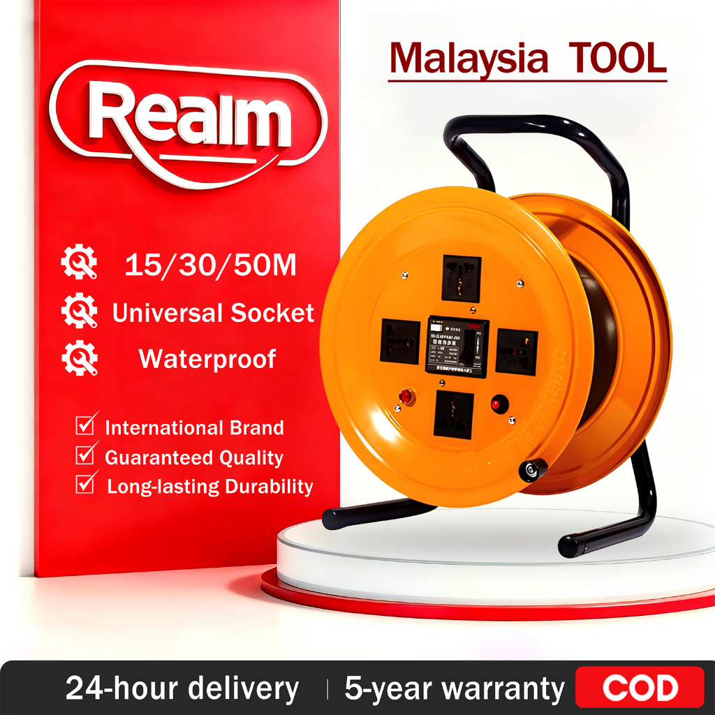 REAIM 3 Pin Portable Extension Cable Reel Copper Core Load Plug Wire ...