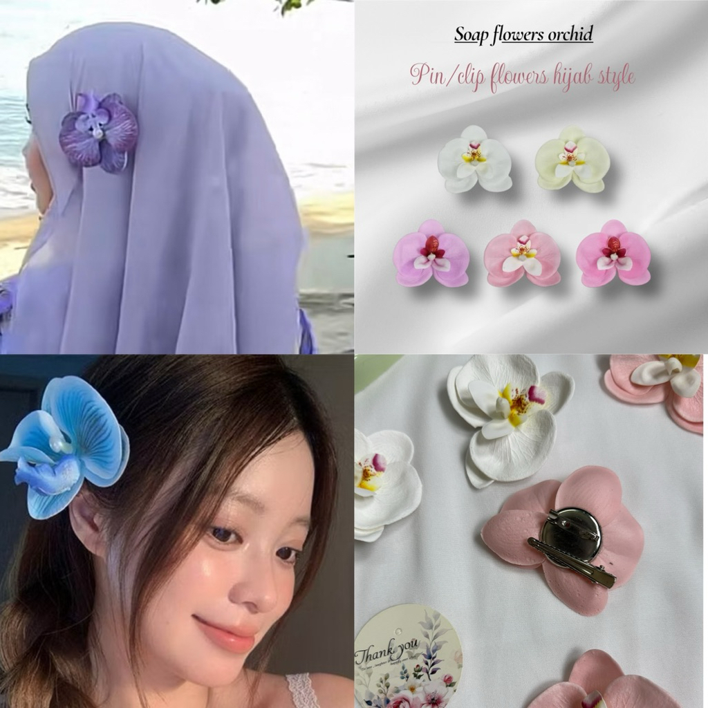 Hijab Bunga orchid premium Accessories Clip pin Tudung Raya rambut pins ...