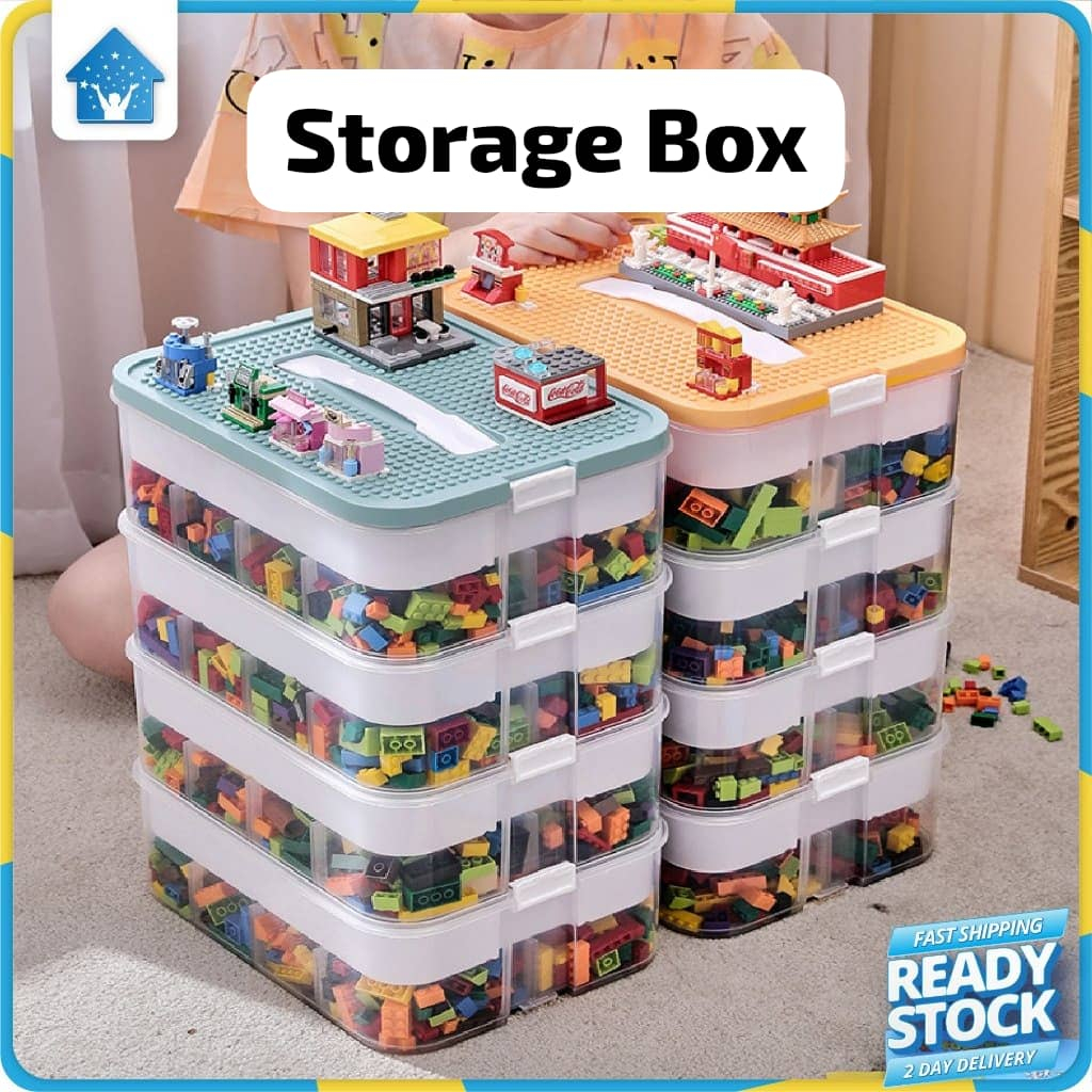 Blocks Storage Kotak Susun box 3 Levels Organizer Box Blocks Kids toy ...