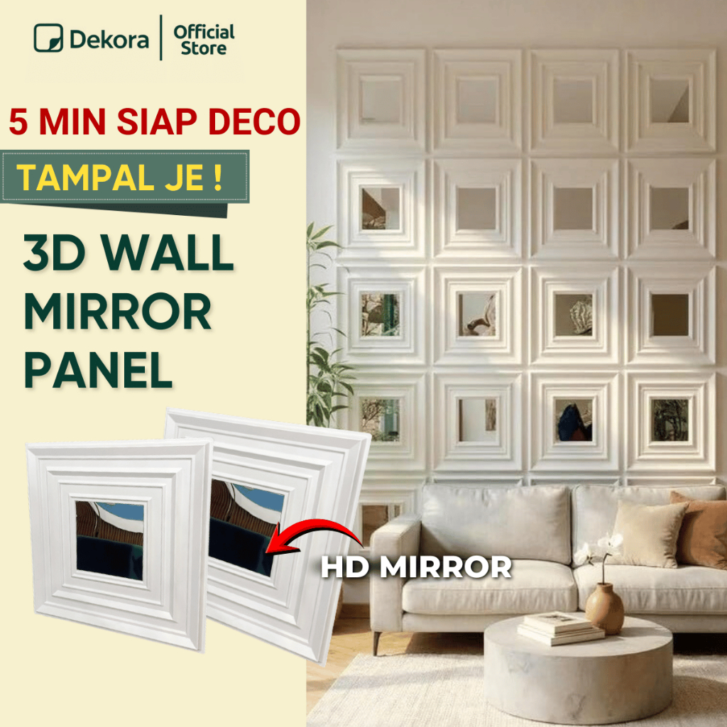 3D PVC Grand Mirror Waincoating Mirror Sticker Panel Dinding Cermin ...