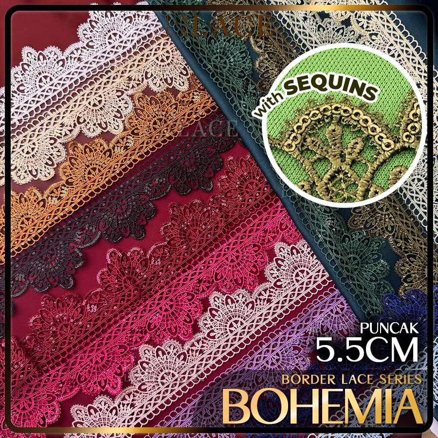 🇲🇾 2026 NEW Border Lace BOHEMIA Cotton Sequin Labuci Renda Border Baju ...