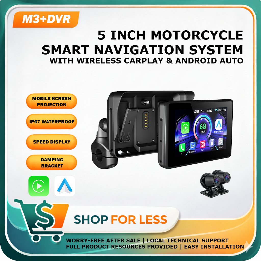 5 Inch Motorcycle Smart Screen Wireless CarPlay Android Auto DVR 1080P ...