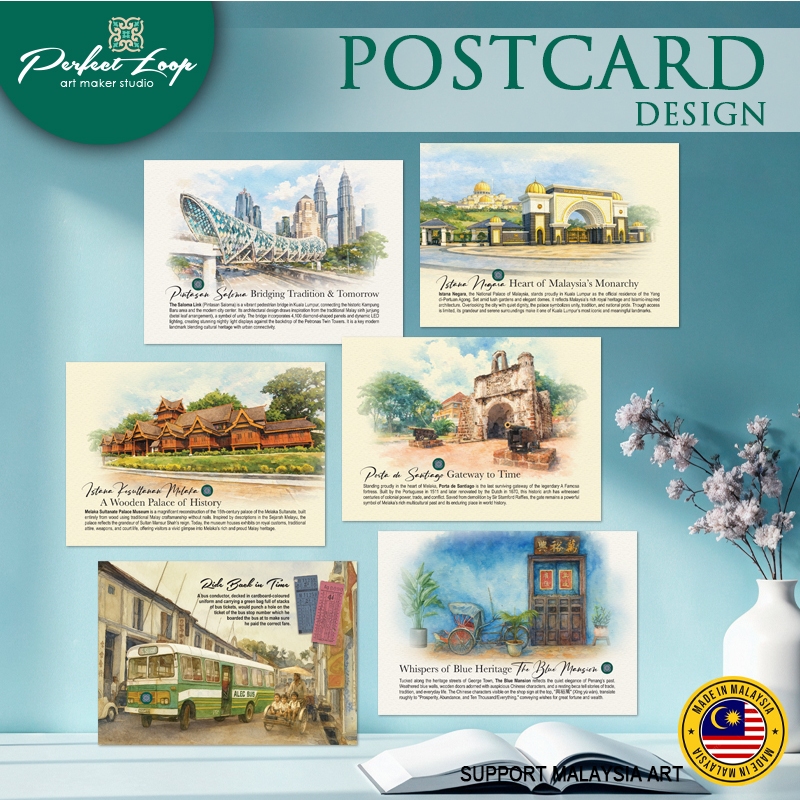 Postcard Design Malaysia Historical Landmarks Watercolor Painting ...