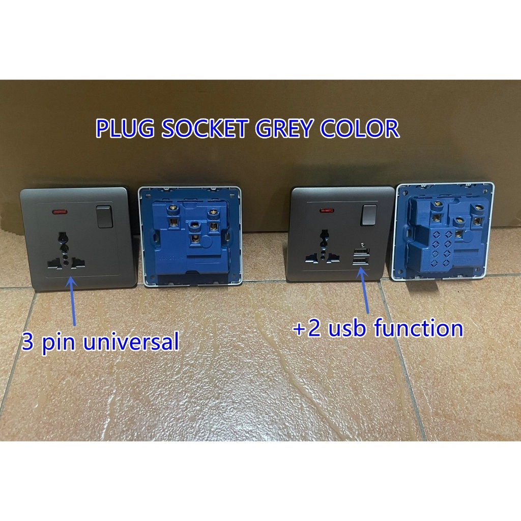 【GREY】 MY 13A Wall PLUG SOCKET Switches socket Multi USB charger MULTI ...