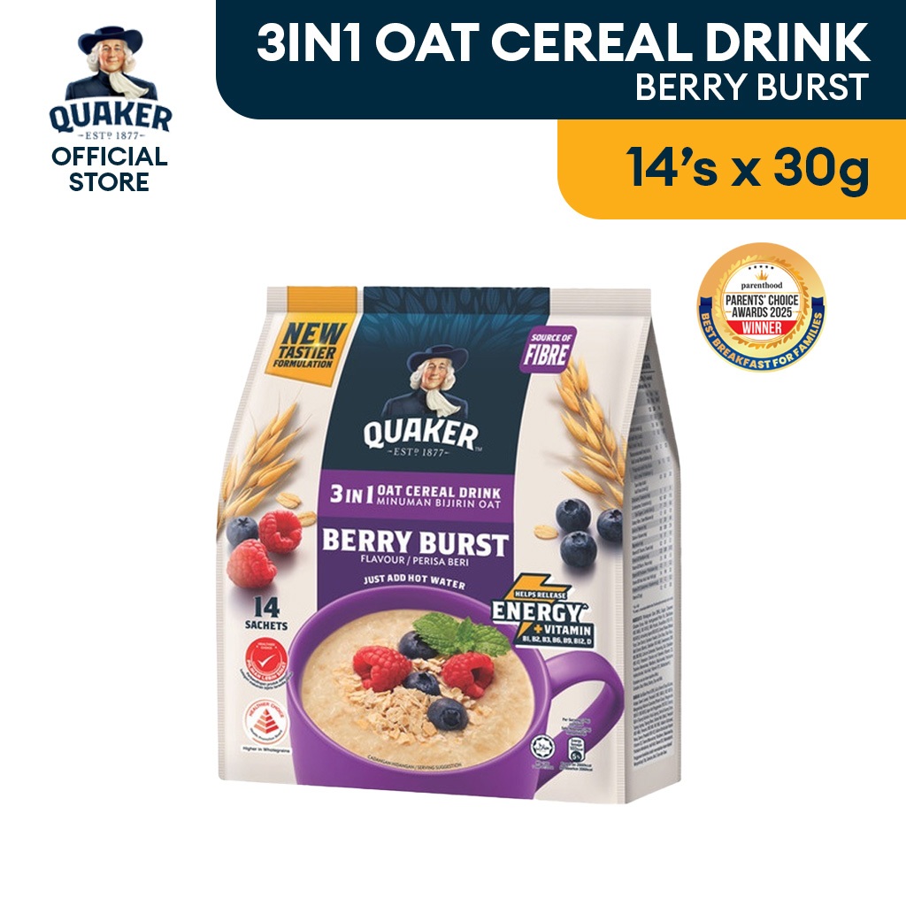 QUAKER 3 in 1 Oat Cereal Drink - Berry Burst (14's x 30g) / Quaker ...