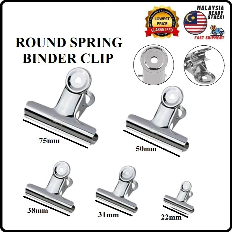 [1 PCS] Round Spring Binder Clip / Round Metal Bulldog Paper Clip Klik ...