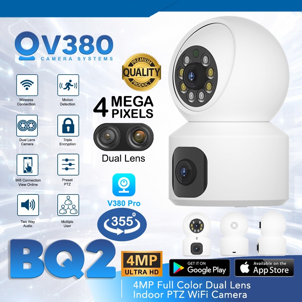 CCTV V380 BQ2 4MP | Ultra HD Wireless Indoor Dual Lens CCTV Security ...