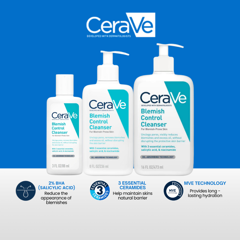 CERAVE Acne Blemish Control Cleanser - Blemish-Prone & Oily Skin (88ml ...