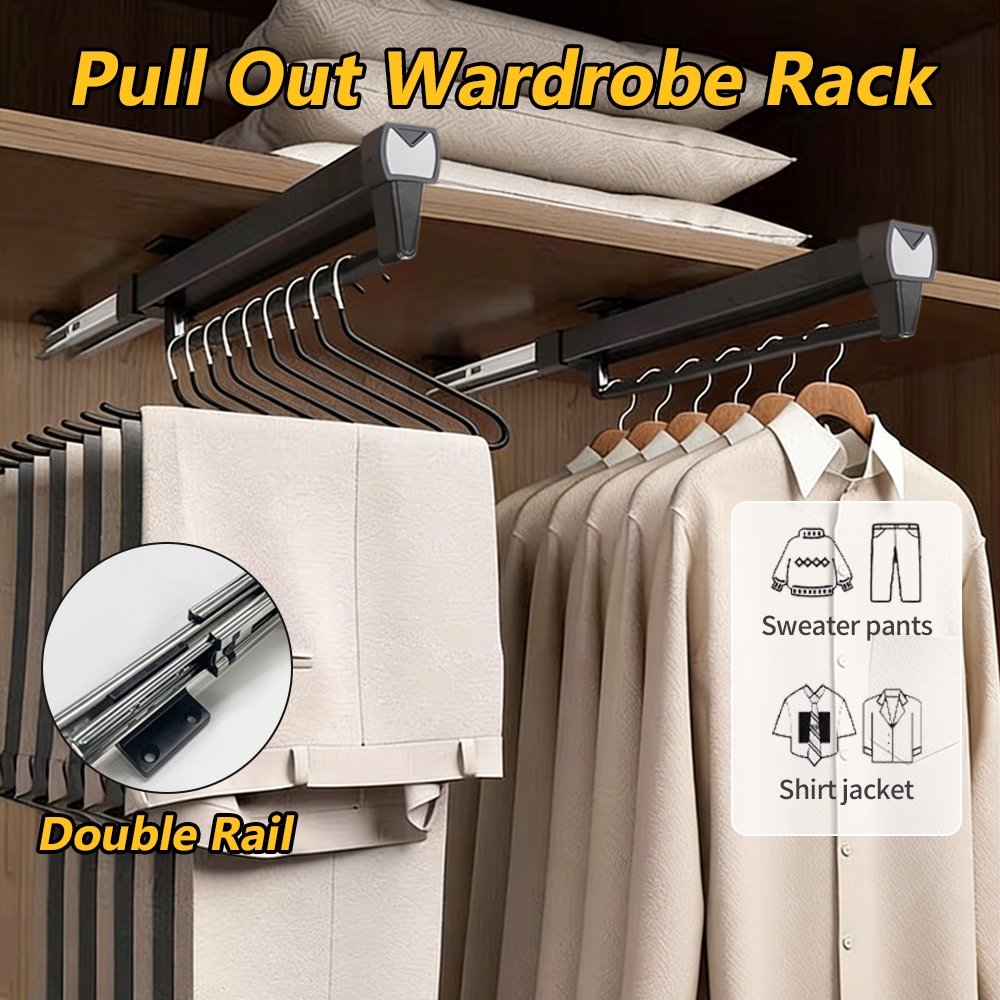 Pull Out Pant Closet Telescopic Wardrobe Rail Hanger Rack Heavy Slide ...
