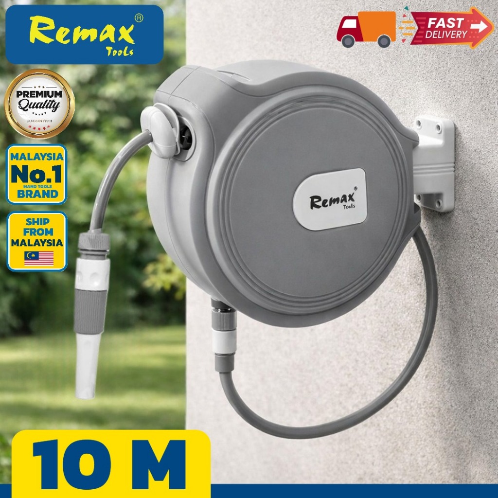 REMAX PORTABLE PVC HOSE REEL (AUTO RETRACTABLE) 10 METER GARDEN HOSE ...