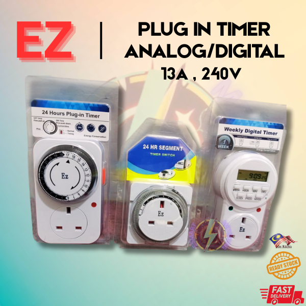 EZ-Switch Timer 24 Hours 13A Segment Plug In Timer Analog / Digital 3 ...
