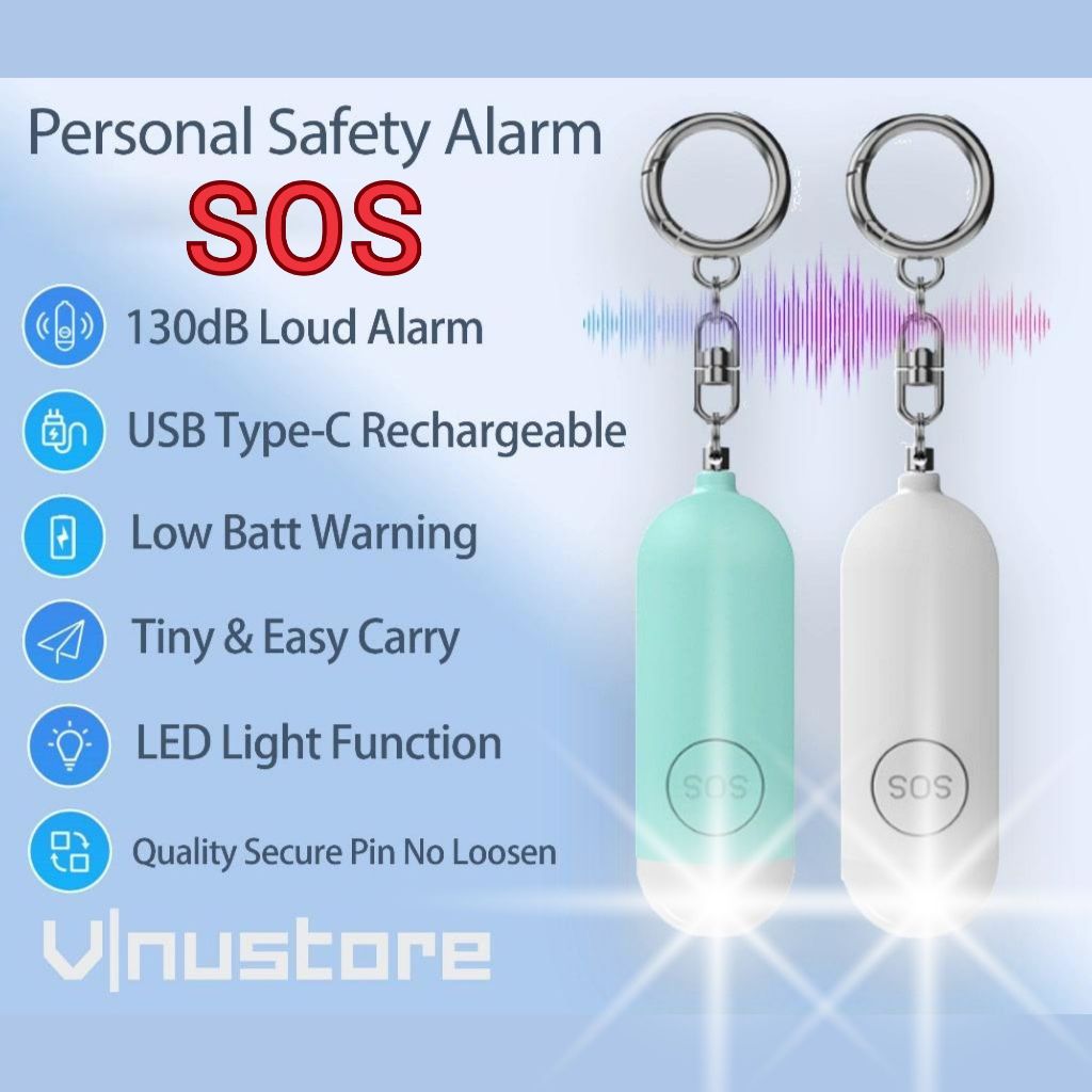 Personal Safety SOS Alarm 防狼报警器 Self Defence 130dB LED Flash Light Loud ...