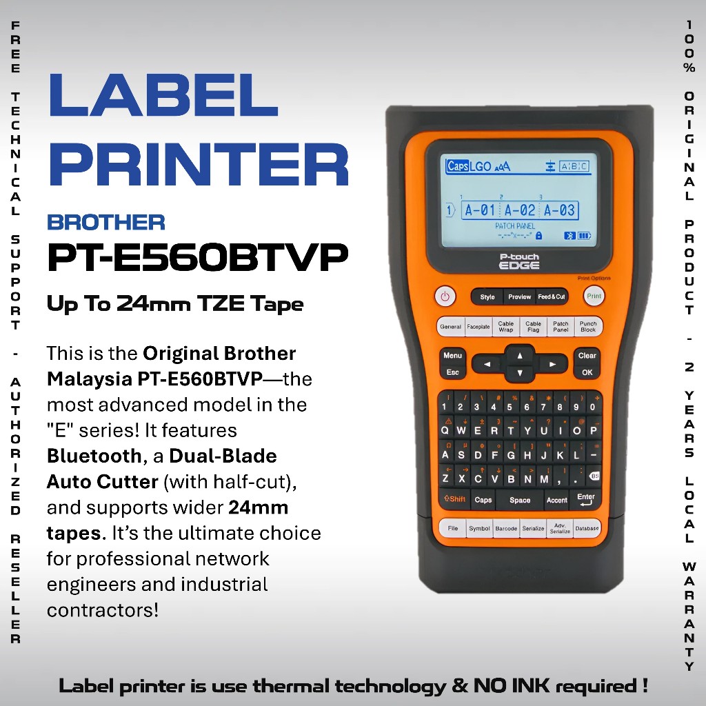 Brother PT-E560BTVP Industrial Handheld Label Printer 🖨️Print up to ...