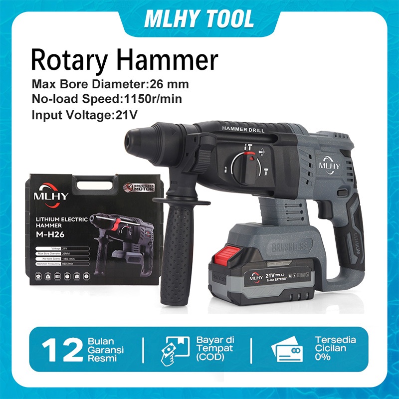 MLHY 21V Cordless Rotary Impact Hammer Drill Heavy Duty Concrete ...