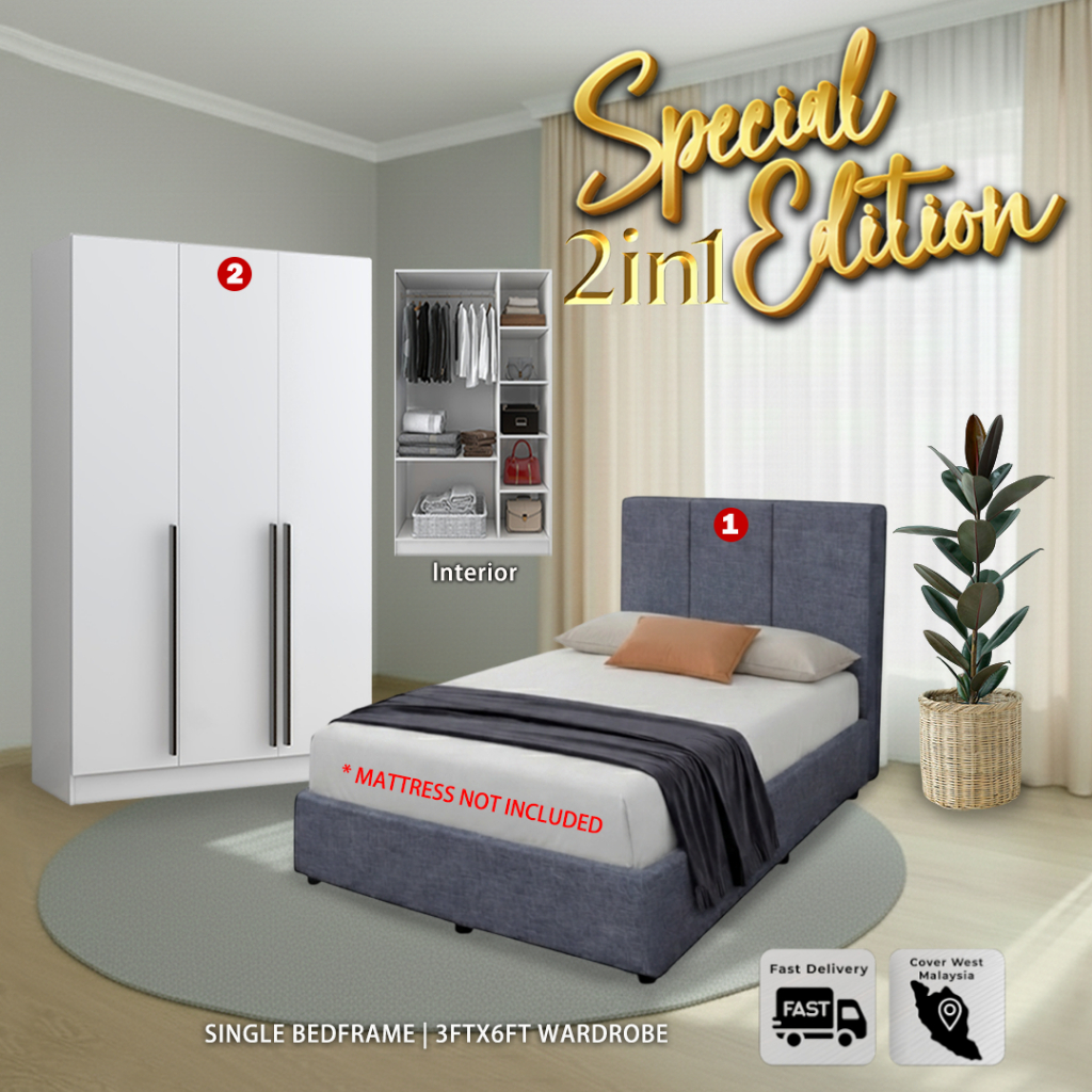 [FREE PILLOW] SKL Furniture 3IN1 Bedroom Set / Single Size Bed Frame ...