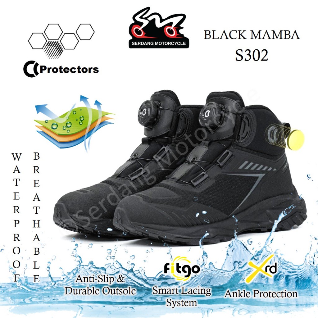 CC PROTECTORS S302 Black Mamba Waterproof Protective Riding Shoe Boots ...