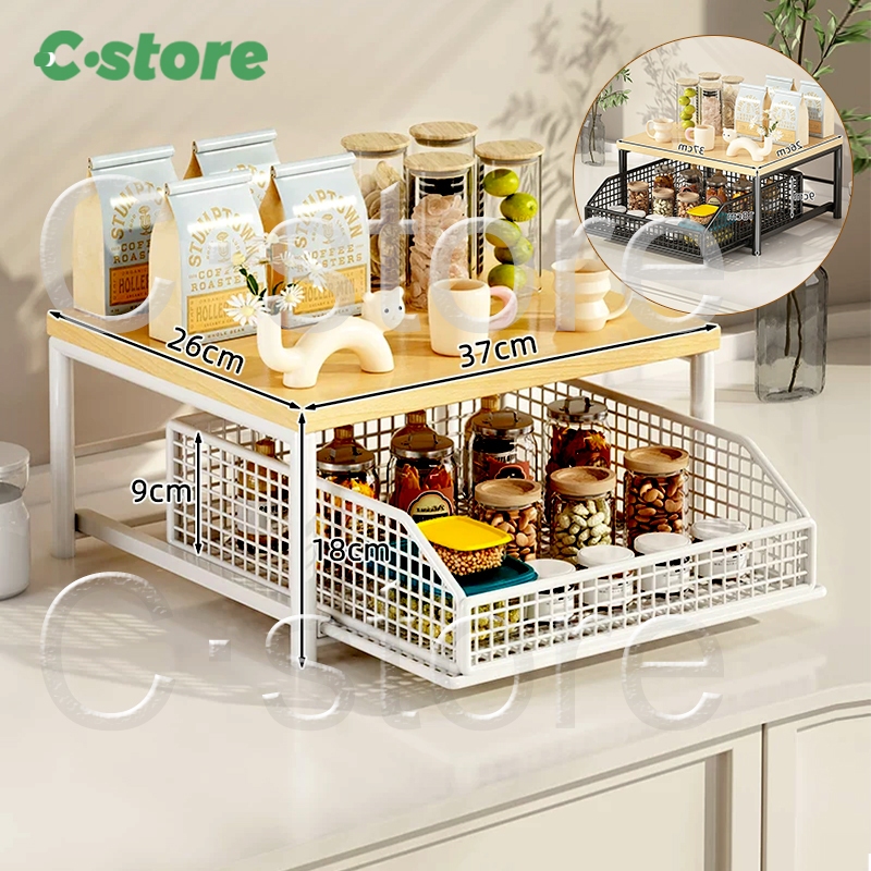 2 Layers Storage Rack Stainless Steel Rak Kitchen Shelf Drawer Type ...