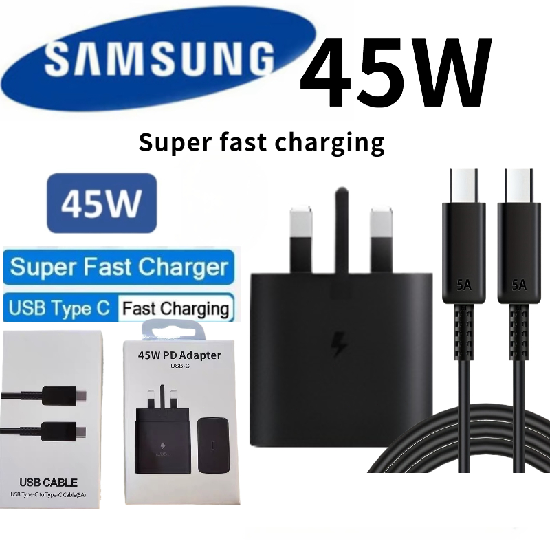 45w Charger For Samsung Super Fast Charging Adapter With Type-C To Type-C PD Cable Support For S20 S21 S22 S23 S24