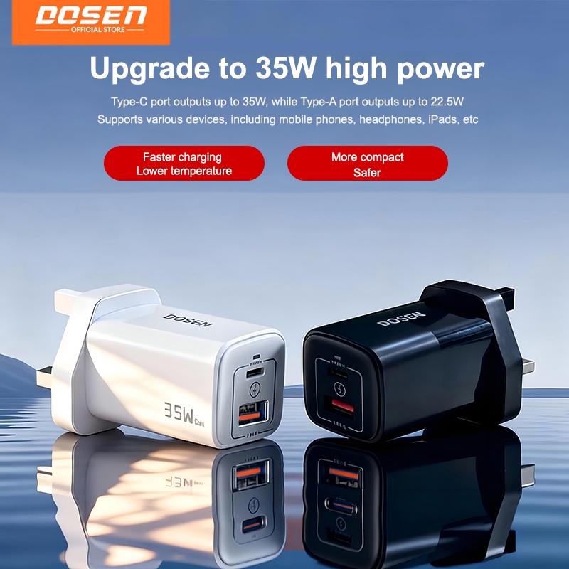 DOSEN 35W GaN Fast Charging 1 USB 1 Type C Charger Quick Charger Adapter Small Size for Samsung Xiaomi Huawei
