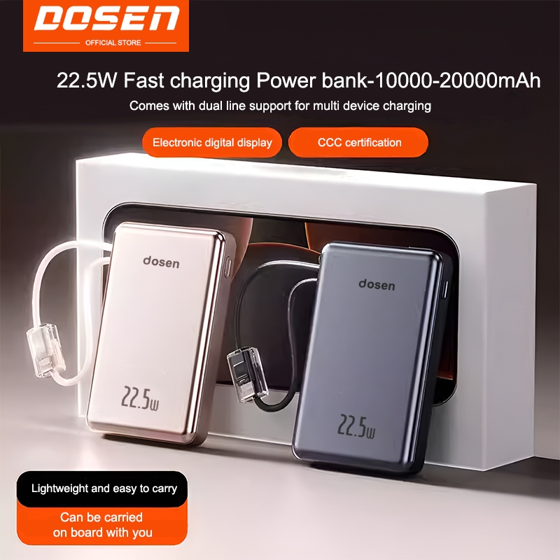【3C Certified】Dosen Original D001 22.5W  Powerbank fast charging 10000mAh 20000mAh Portable Comes with double lines