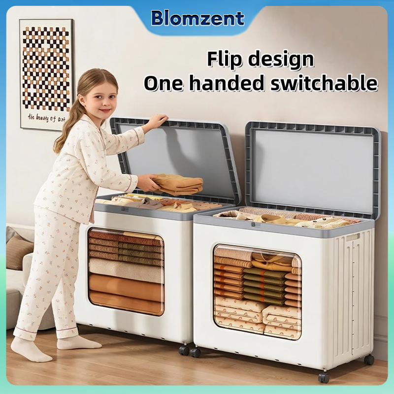 50/60cm Foldable Storage Box with Wheels Extra Large Transparent ...