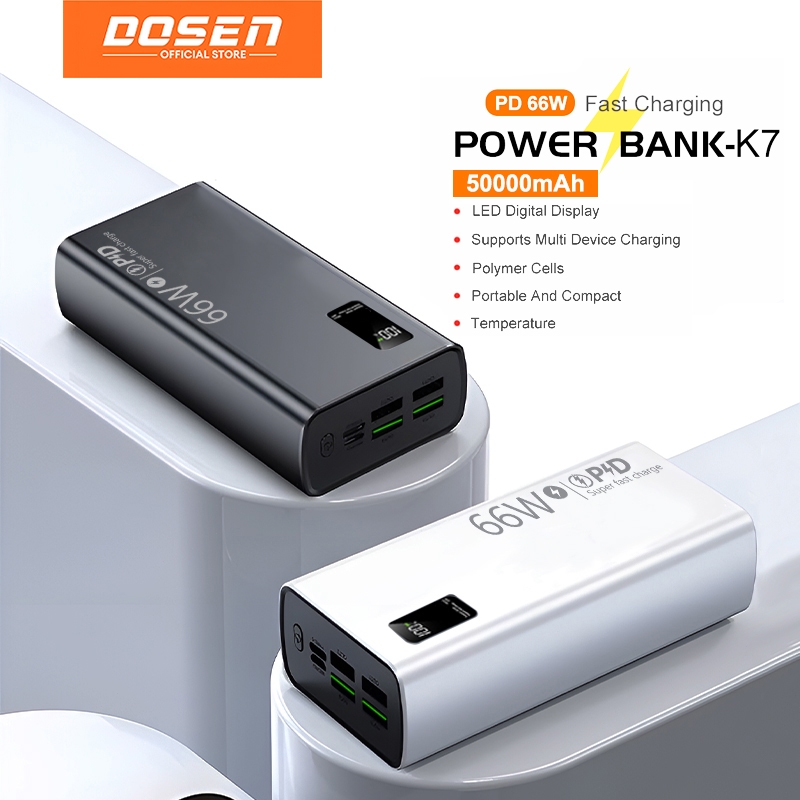 DOSEN Power Bank K7 Fast Charging Four USB Portable Digital Display Black White(PD66W/50000mAh 30000amAh 12000mAh)