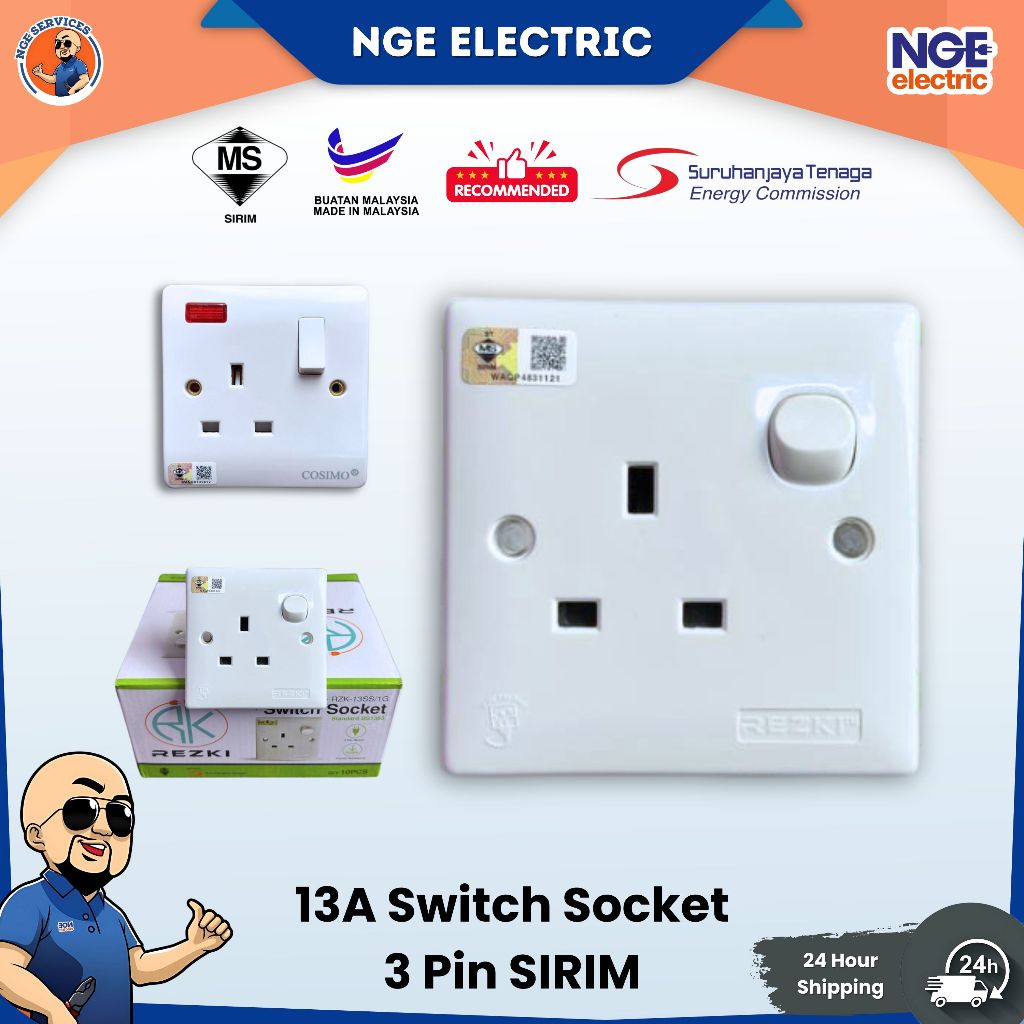 Switch|[SIRIM] 13A Switch Socket Outlet - Soket Plug 3 Pin Wall Socket ...