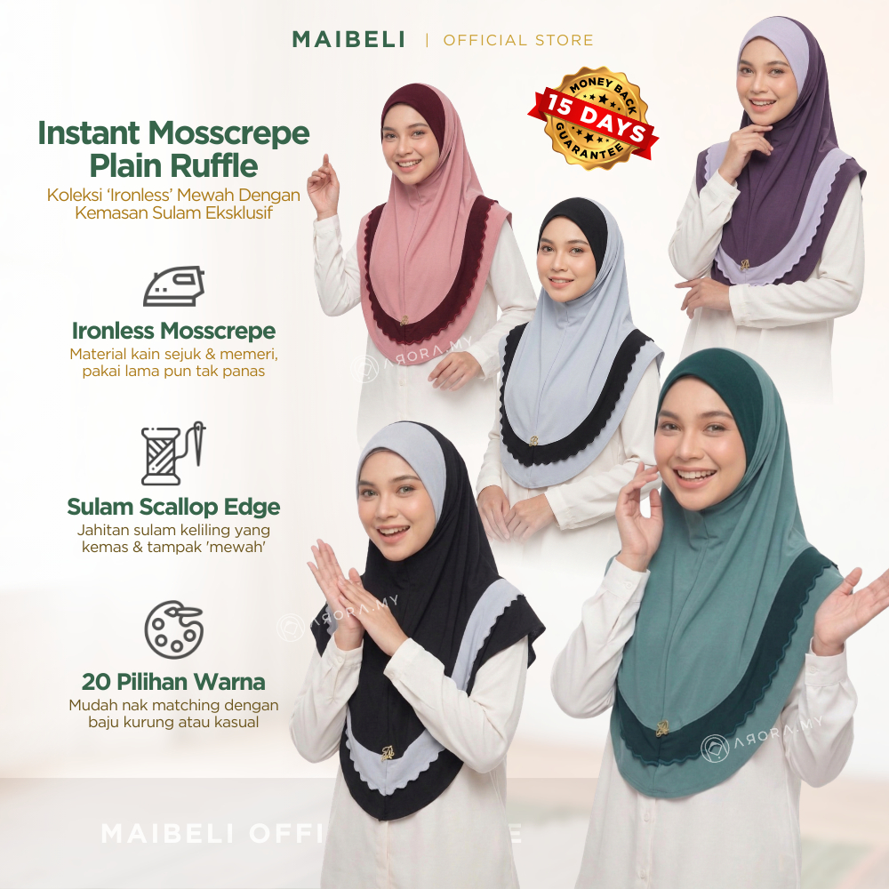 Tudung Sarung Ruffle Mosscrepe Dewasa | Instant Hijab Sulam Tepi ...