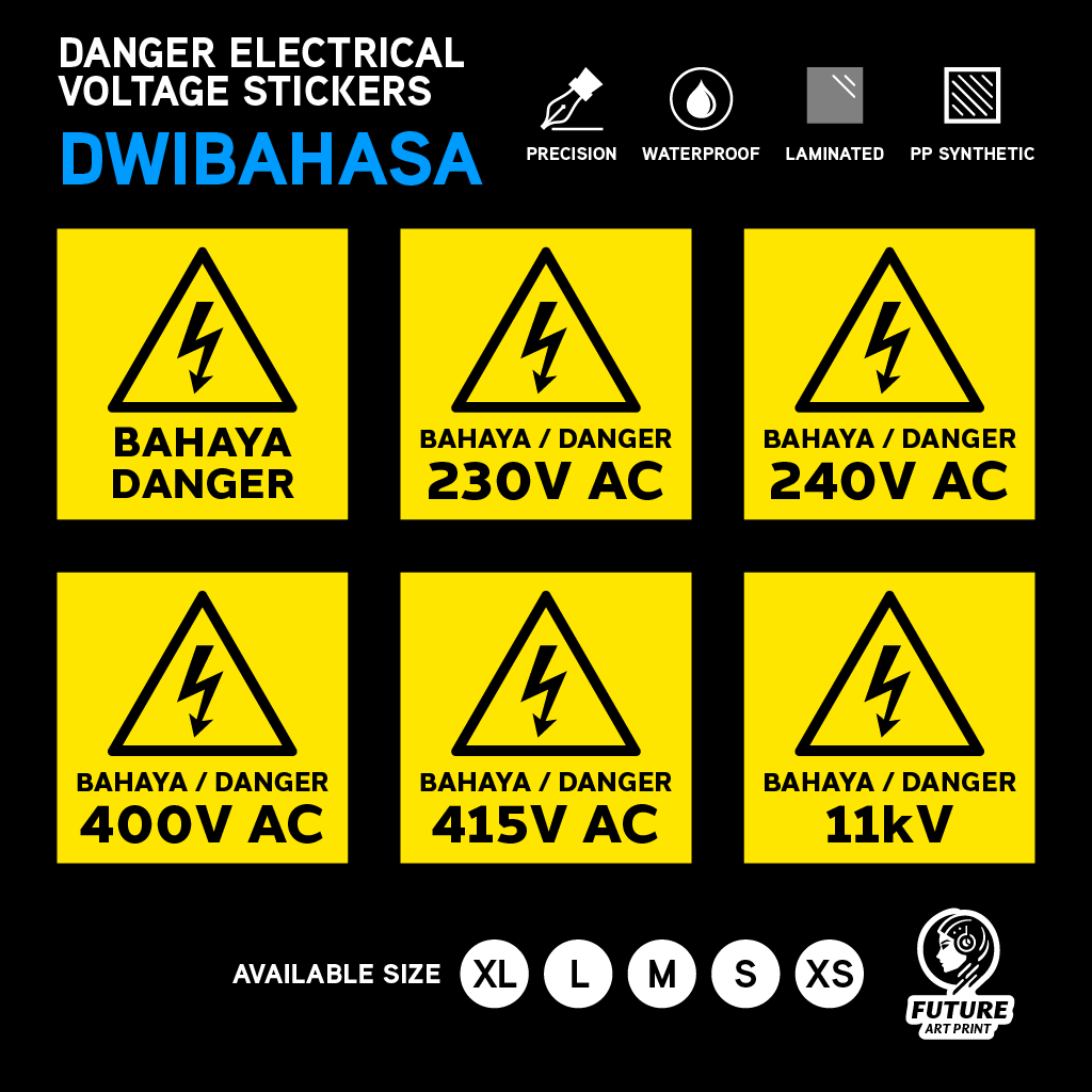 Bahaya Danger. Electrical Voltage Stickers Safety Square Label ...