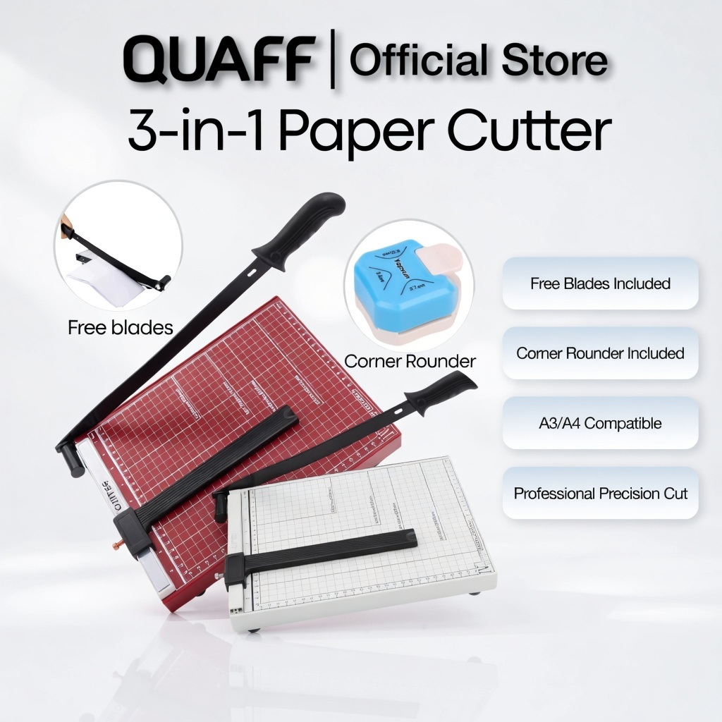 QUAFF 3-in-1 QUAFF Paper Cutter Kit: A4 Trimmer, Free Replacement Blade ...