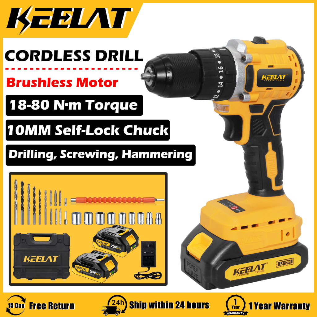 KEELAT KCD007 20V Brushless Impact Drill 80N·M Cordless Screwdriver ...