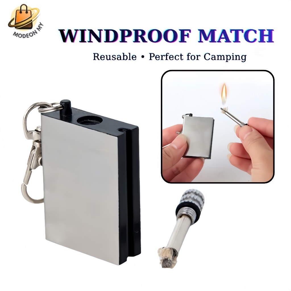 Metal Windproof Matches with Keychain Camping Fire Starter Matchstick ...