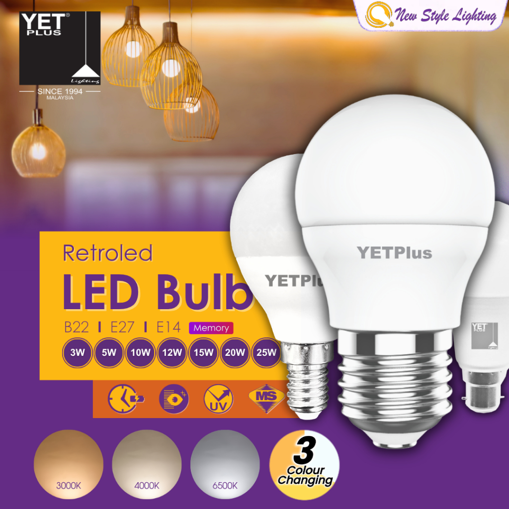 YETPlus LED Bulb SIRIM E27 E14 B22 3W 5W 10W 12W 15W 20W 25W 3000K ...
