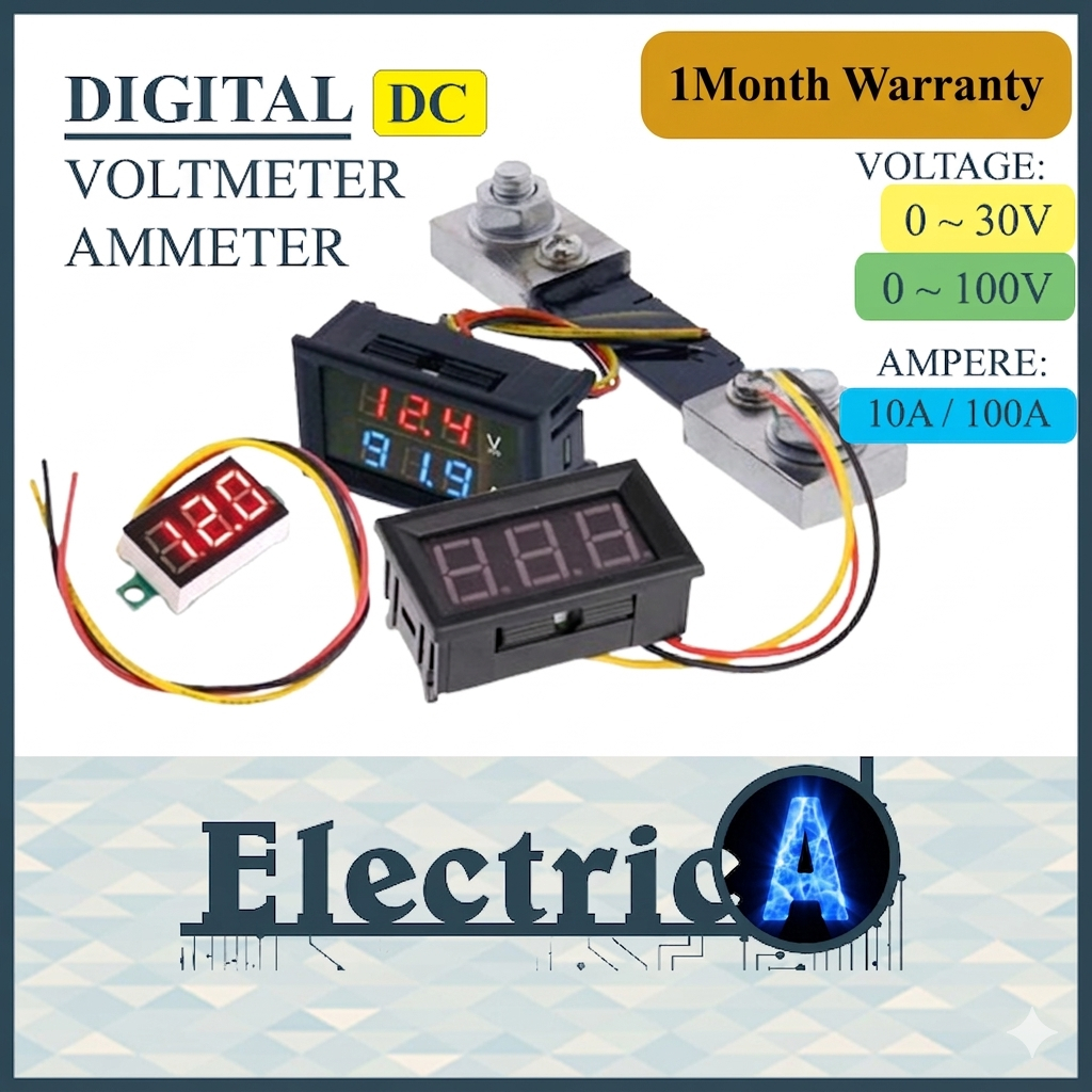 (+1Month Warranty) Digital Voltmeter / Ammeter Panel Meter 0-100V 10A 100A 30V, Shunt Voltage Amp Sensor Battery Detect