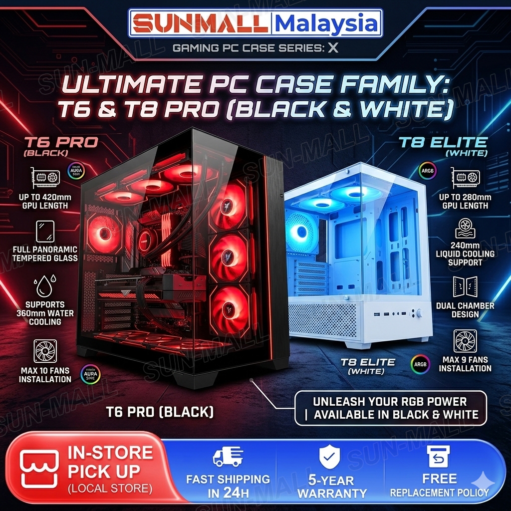 Gaming PC Case T6 PRO&T8 ELITE PC Casing Full Panoramic Tempered Glass ...