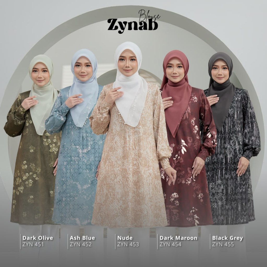 Blouse Zynab Bercorak Moss Crepe Ironless 2025 Blouse Muslimah Ironless ...