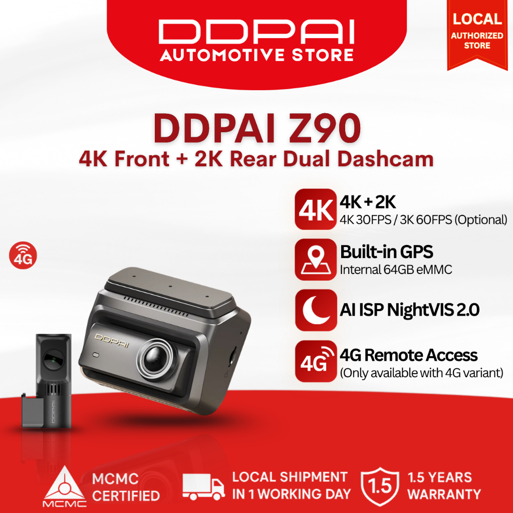  NEW LAUNCH DDPAI Z90 Dual Channel Front 4K Rear 2K HDR Dash Cam 
