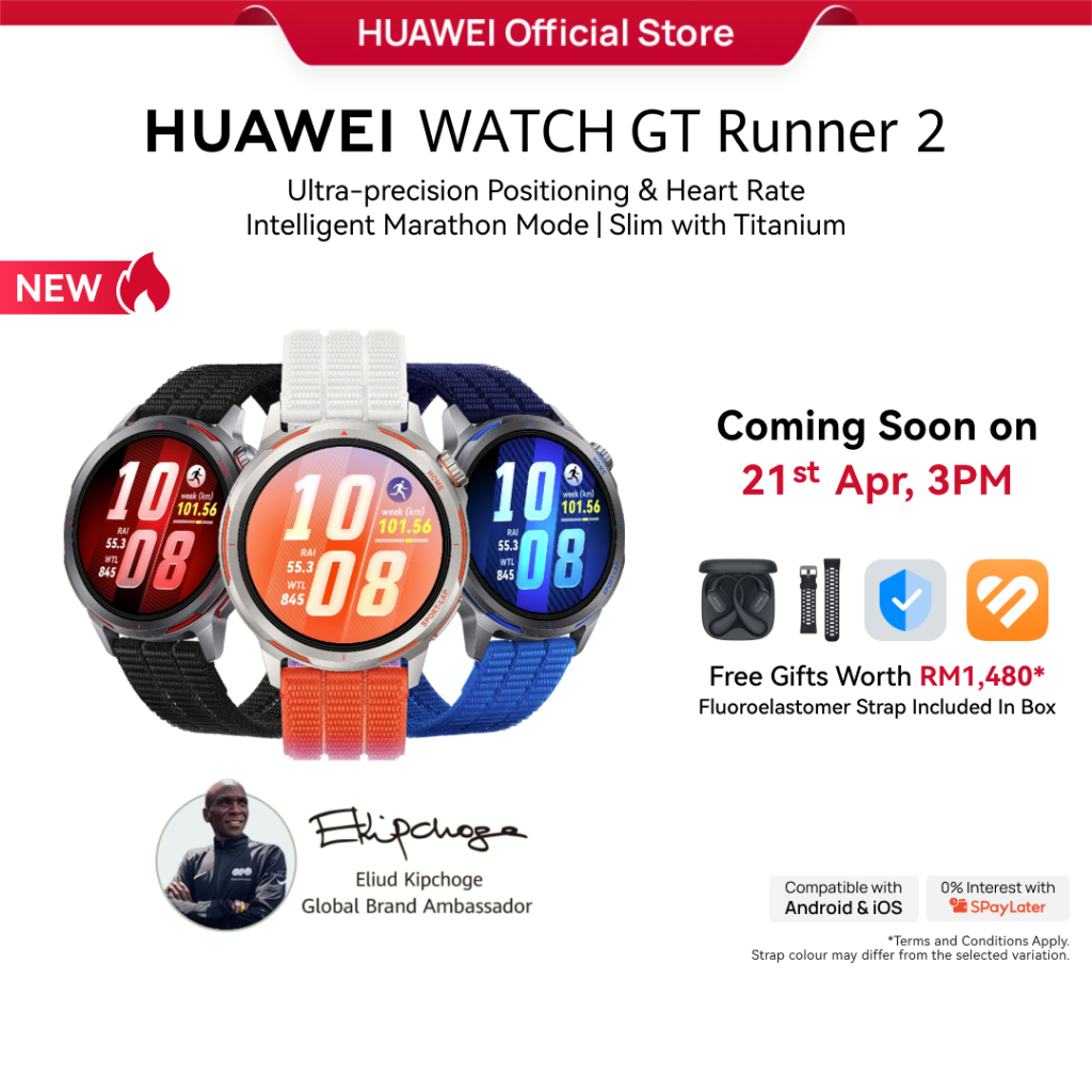 [21 Apr, 3PM] HUAWEI WATCH GT Runner 2 Smartwatch l Ultra-Precise Positioning & Heart Rate l Intelligent Marathon Mode
