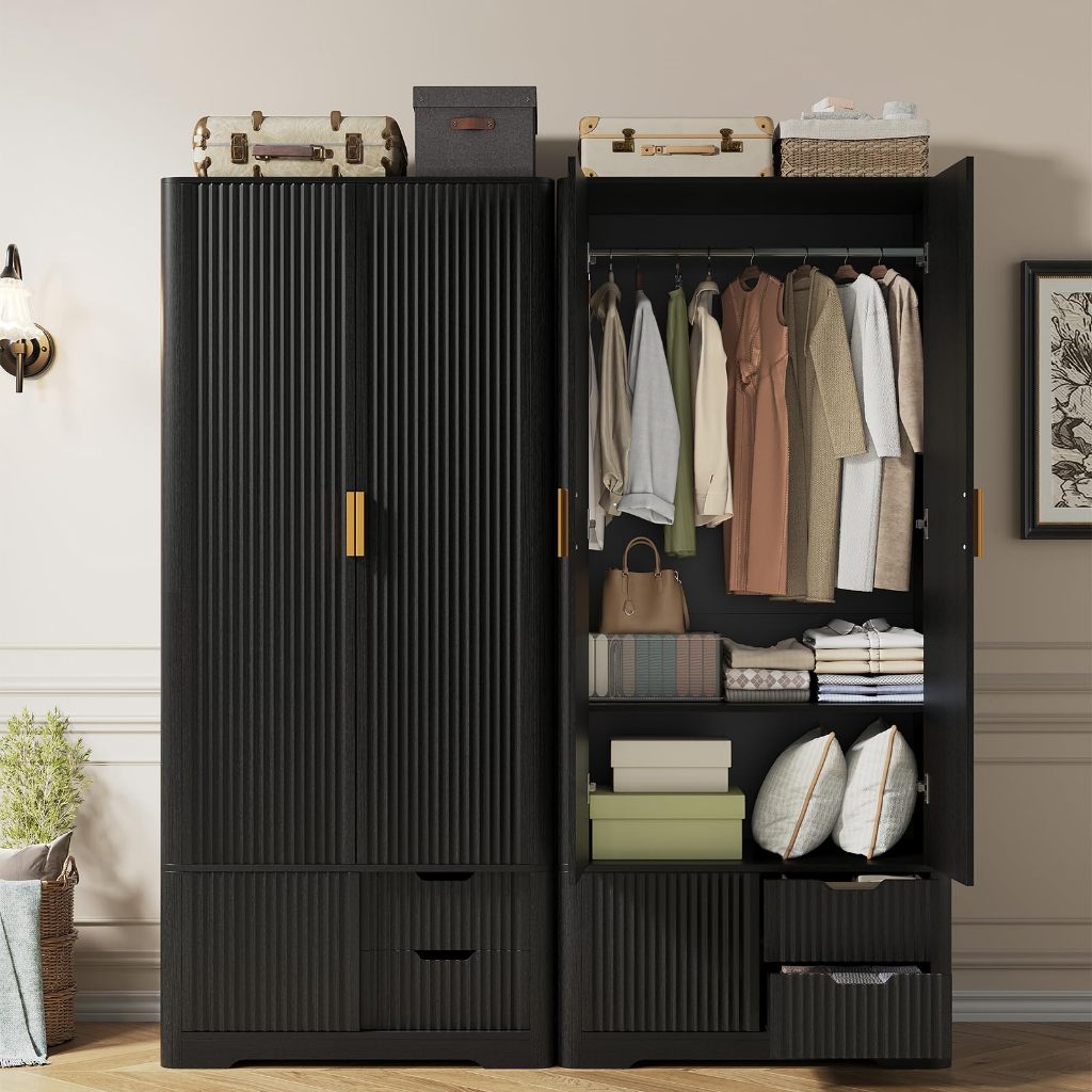 Nordic Modern Minimalist Wardrobe Vertical Grain Sliding Door Bedroom ...