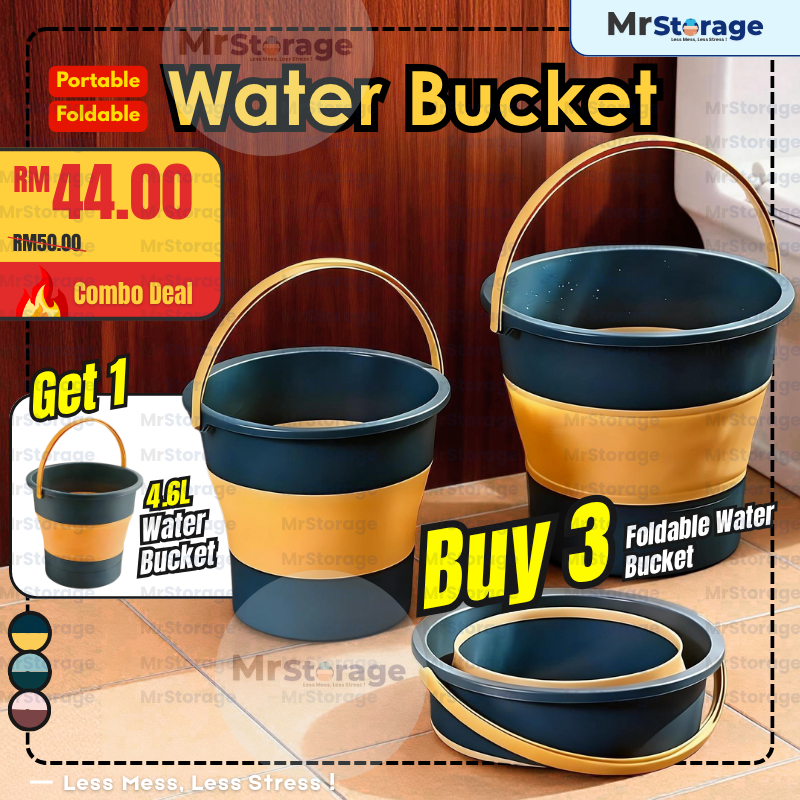 MR.STORAGE Foldable Collapsible Water Bucket Portable Tong Baldi Lipat ...