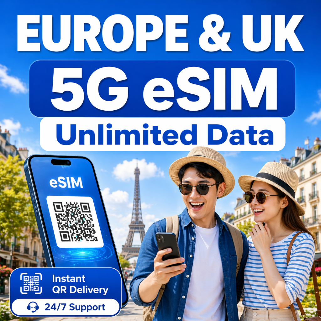 Europe & UK 5G eSIM | Unlimited Data | 8–30 Days | Instant QR | Shopee ...
