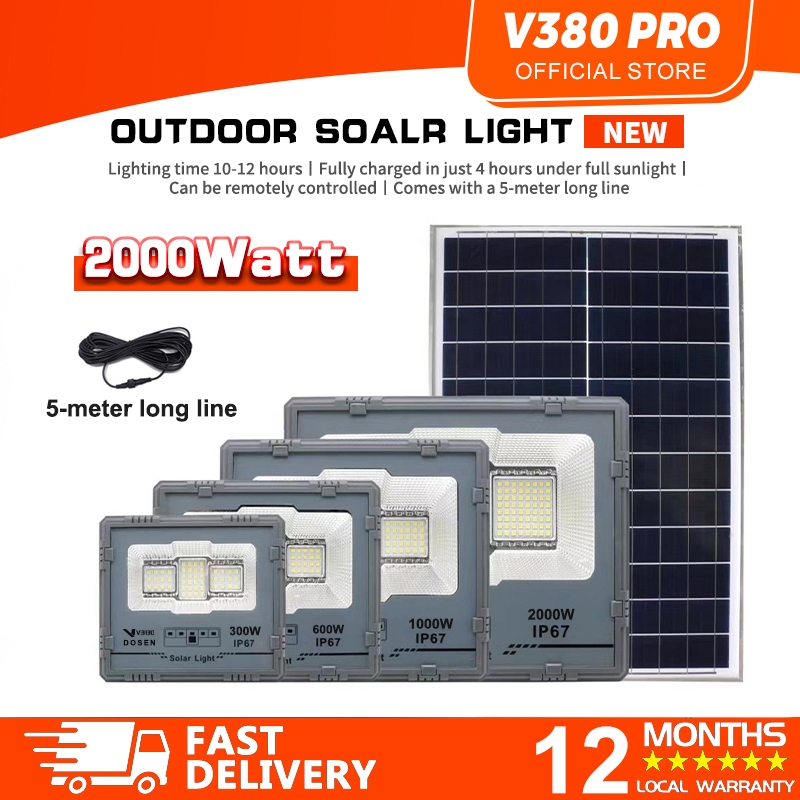 V380 PRO solar light outdoor lighting 2000W Solar Spotlight lampu solar ...
