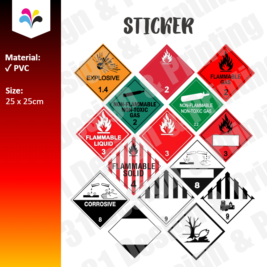 DG Label Sticker 25x25cm Class 2 2.2 3 4 imco 8 9 Marine Pollutant ...