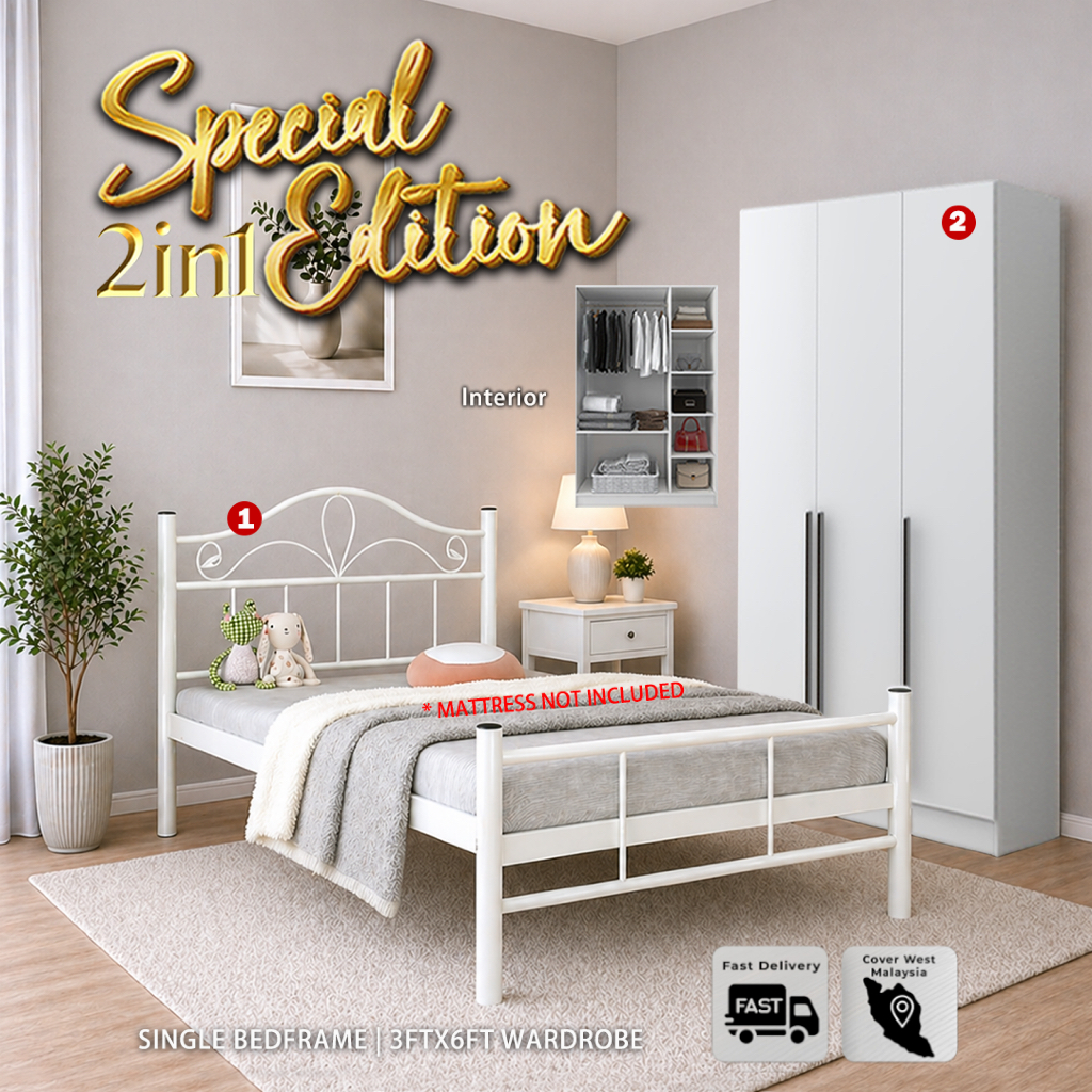 SKL Furniture 3In1 Single Bedroom Set Metal Bed With Wardrobe and ...