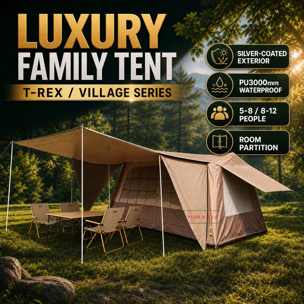 Khemah Camping Luxury Tent Village L3.0 Family Tent Waterproof Extended ...