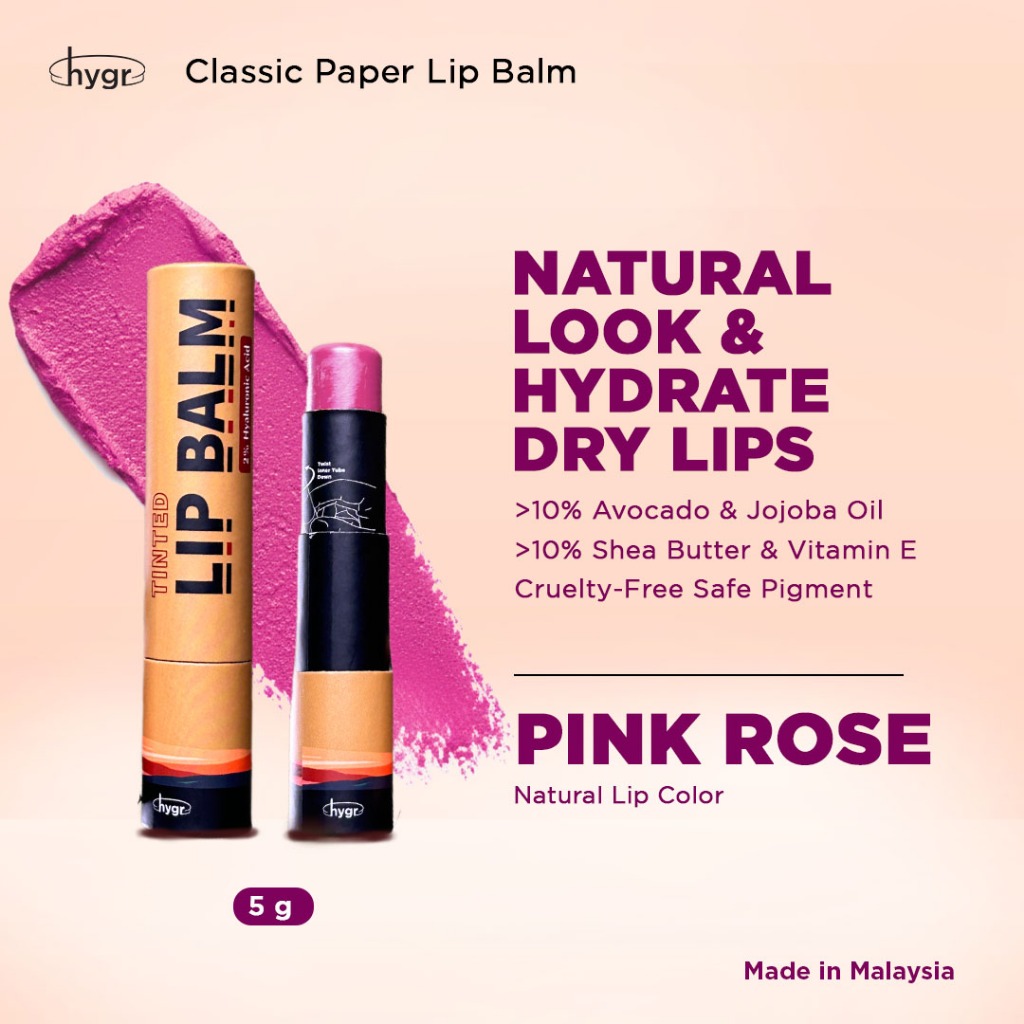 HYGR Natural Tinted Lip Balm 2% Hyaluronic Acid - Pink Rose (5g ...